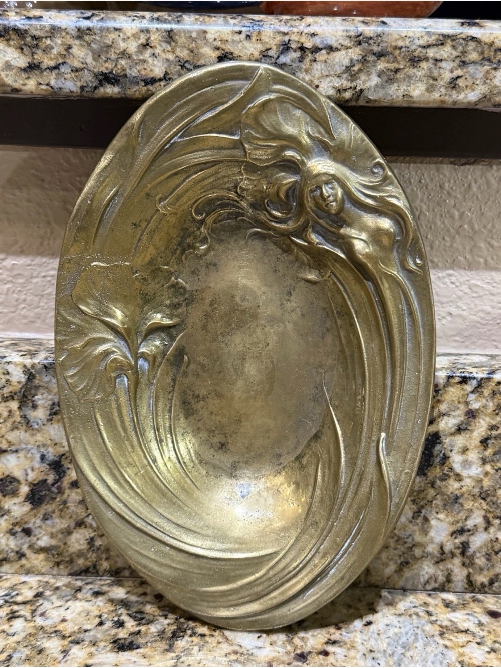 Vintage Art Nouveau Vintage Brass Women Figural Bowl Decor Jewelry Tray